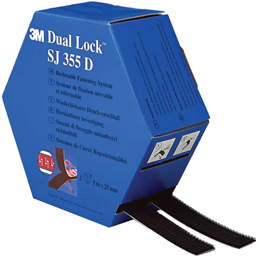 Застежка самоклеющаяся 3M Dual Lock SJ355D Грибки-250, адгезив акрил, черная, 2 ленты 25,4мм*5м