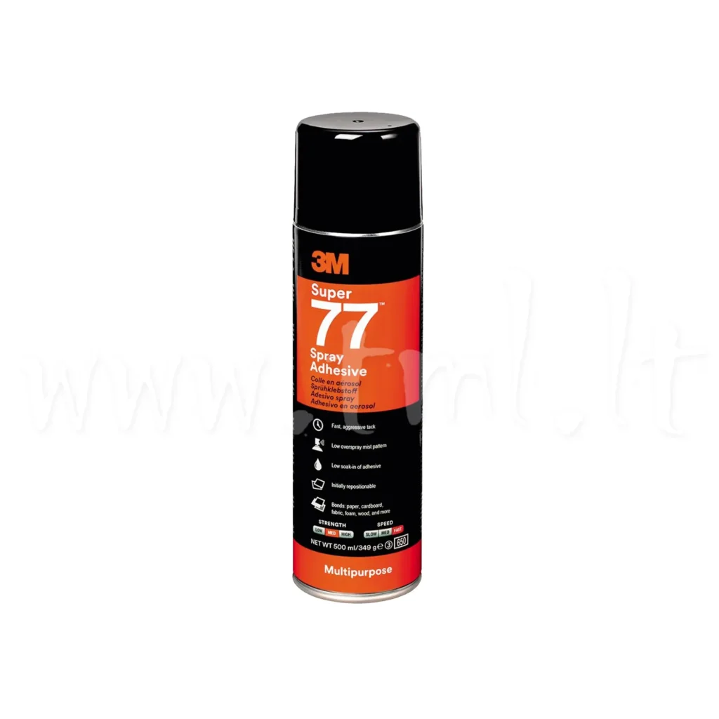 Aerozoliniai klijai 3M Scotch-Weld 77 Universalūs, skaidrūs, purškiami balionu, 500ml